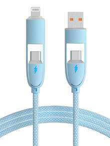 Durcord 四合一 1 米/3.28 英尺/39.37 英寸 100W（最大）尼龙编织 Lightning 数据线，兼容 17/16/15/14/13/12/Pro Max 系列、Galaxy S25 系列及其他智能手机，通用高效充电适配器，充电及数据同步线 - 彩色 - 查看 16