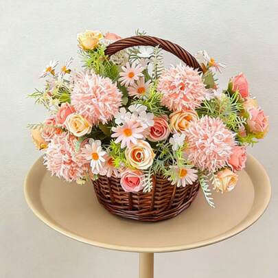 网红风人造花球菊花雏菊花束，仿真塑料花卉摆设，适用于家居客厅卧室婚礼派对餐桌中心装饰