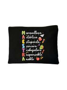 1pc Multi-Color Maestra Letter & Rainbow Apple Print Cosmetic Bag, Cute Large Capacity Storage Pouch, Daily Toiletry Makeup Bag, Multifunctional Storage Bag, Lightweight Travel Handbag, Beach Bag, Elegant Gift, Travel Souvenir For Friends, Essential Travel Storage Bag, Commuting, Back To School, Travel, Picnic, Camping, Outdoor Adventure, Perfect Mother's Day, Teacher's Day, Birthday Gift - Multicolor - View 15
