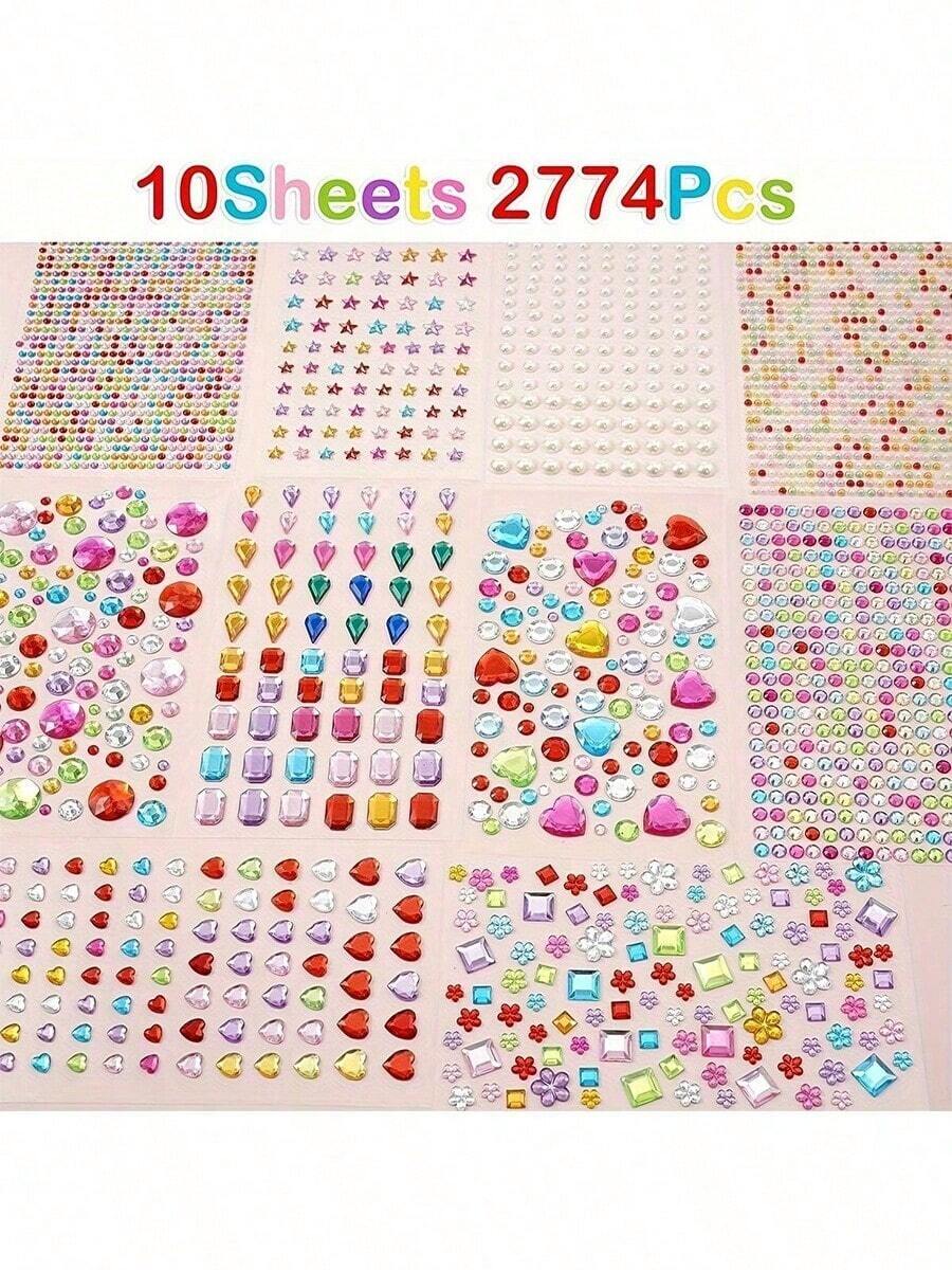 Autocollants de strass colorés de formes et de tailles variées, autocollants décoratifs pailletés à dos plat pour le visage, le corps, les ongles, la décoration de bijoux faits main, look de concert, pierres de visage - Multicolore - Voir 1