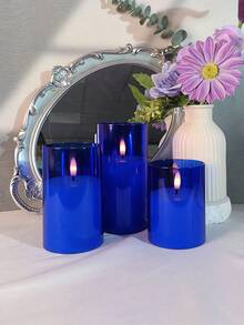 3pcs Flameless Candle Lights With Remote Control/Timer, Battery Operated Candles, Blue Candles, Warm Light Candles, For Tabletop Centerpiece Decor, Suitable For Christmas, Halloween, Valentine's Day, Mother's Day, Gift, Birthday, Proposal, Wedding, April Fool's Day, Dining Table, Party, Holiday Atmosphere Decoration - Blue - Warm Light - View 4