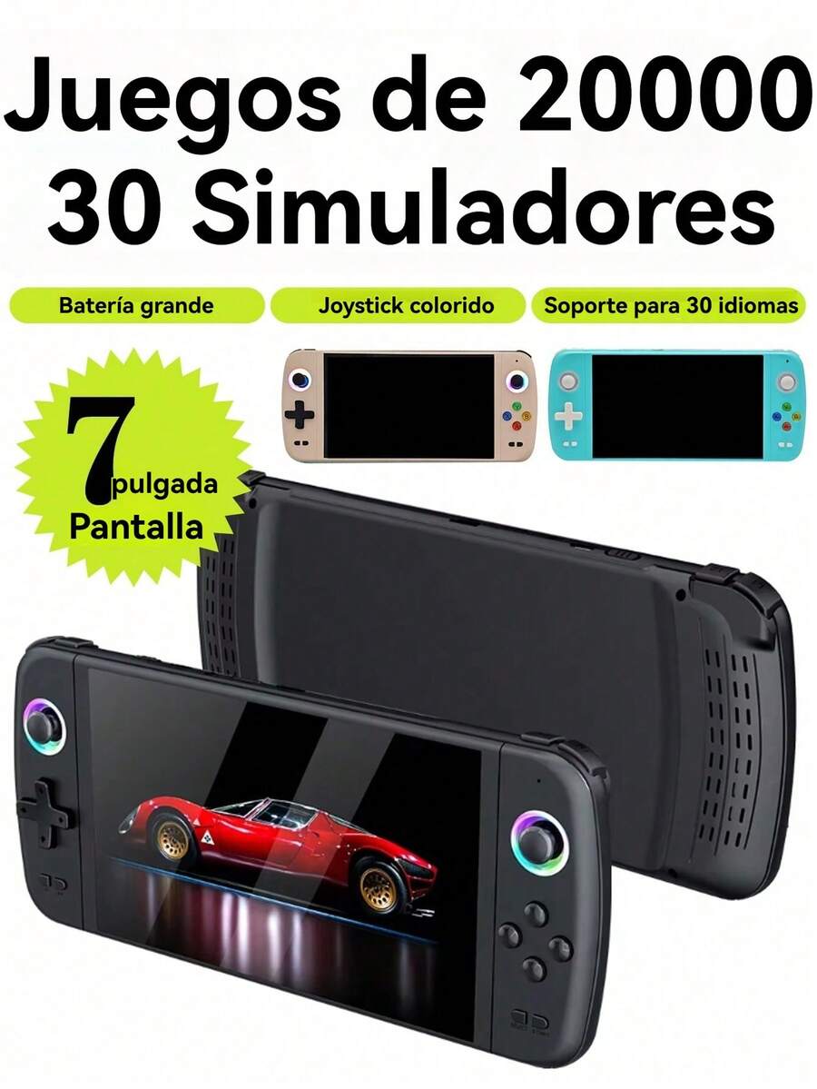 1 pieza Consola de juegos portátil de pantalla grande 3D HD de 7 pulgadas, con 20,000 juegos clásicos retro incorporados, 30 emuladores de PS1/MAME, soporte multilingüe, conexión a TV, equipada con joystick arcade iluminado de PSP