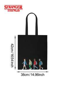 Netflix 1pc Stranger Things Minimalist Character Figure Graphic Black Canvas Tote Bag - Multicolor - View 4