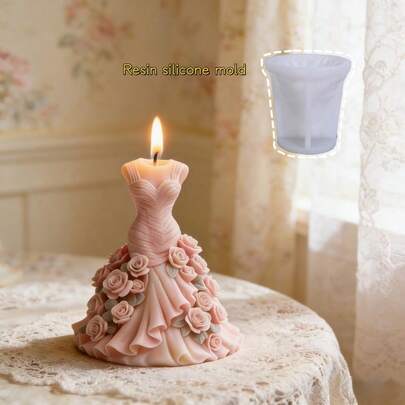 DIY树脂模具，1个花朵连衣裙烛台模具，适用于制作环氧树脂、石膏、蜡烛、香薰产品、家居装饰、婚礼装饰、硅胶模具
