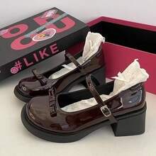 Zapatos de mujer niujin Zapatos Mary Jane con lazo estilo coreano, nuevo modelo de otoño, zapatos de mujer de tacón grueso con puntera cuadrada y cierre, perfectos para combinar con uniformes de instituto - Marrón - Ver 3