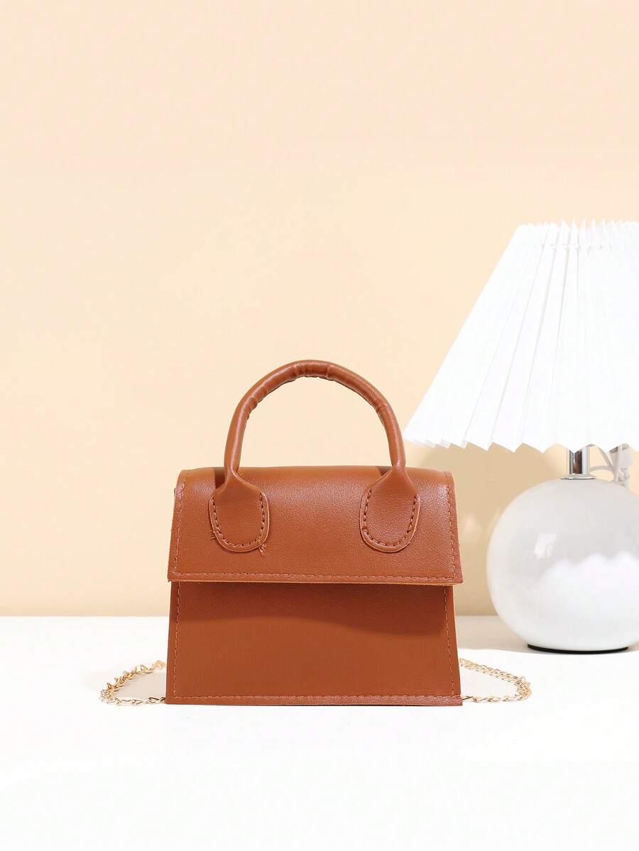 Children's Matte Fashionable Versatile Minimalist Chain Handbag - Brown - View 1