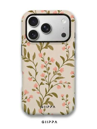 GIIPPA 1 Piece Cream-White Base With Pink Flower & Green Leaf Vine Shaped Phone 17 Pro Max Case, Suitable For Phone 16 Pro Max, 15 Pro Max, 14 Pro Max, Korean Stylish & Interesting Phone Case, Compatible With 11/12/13/14/15/16 Pro Max Plus, Elegant Design For Both Men And Women, Ideal Gift For Christmas, Valentine's Day, Easter, Wedding Season And Birthday For Girlfriend