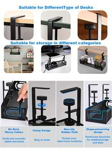 Cable Management Tray Clip-On Grid Power Strip Holder, Desk Accessory & Storage Solution - No Drilling Required! - Rectangle - View 7