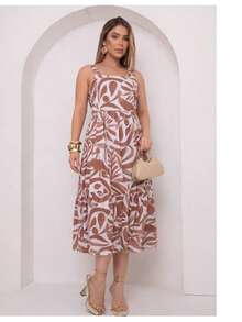 Midi Dress, Christian Fashion Dress For Women, In Casual Knit Fabric - Màu be - Xem 1