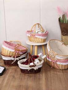 1pc Oval Woven Picnic Basket, Removable Lining, Suitable For Weddings And Gatherings, Sturdy And Lightweight, Applicable For Easter, Picnics, Gifts, Home Decor And Storage - Picnic Basket - View 7