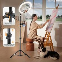 UEGOGO Đèn vòng LED 12 inch có thể điều chỉnh độ sáng & Chân đế ba chân 110cm | Đèn LED kèm giá đỡ điện thoại dành cho phát trực tiếp/quay video, cấp nguồn USB, góc chiếu rộng, ánh sáng hiện đại, cấu trúc kim loại bền chắc. - S12-3 MÀU SẮC - Xem 2