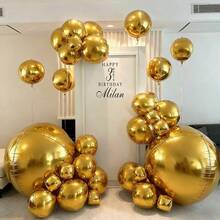 Piezas de Globos Redondos Iridiscentes con Lámina (1 Pieza de 22 Pulgadas, 3 Piezas de 12 Pulgadas, 3 Piezas de 10 Pulgadas), Globos Esféricos 4D, para Decoración de Bodas Cumpleaños San Valentín Aniversarios Día de la Madre Día del Padre de Graduación - Dorado - Ver 2