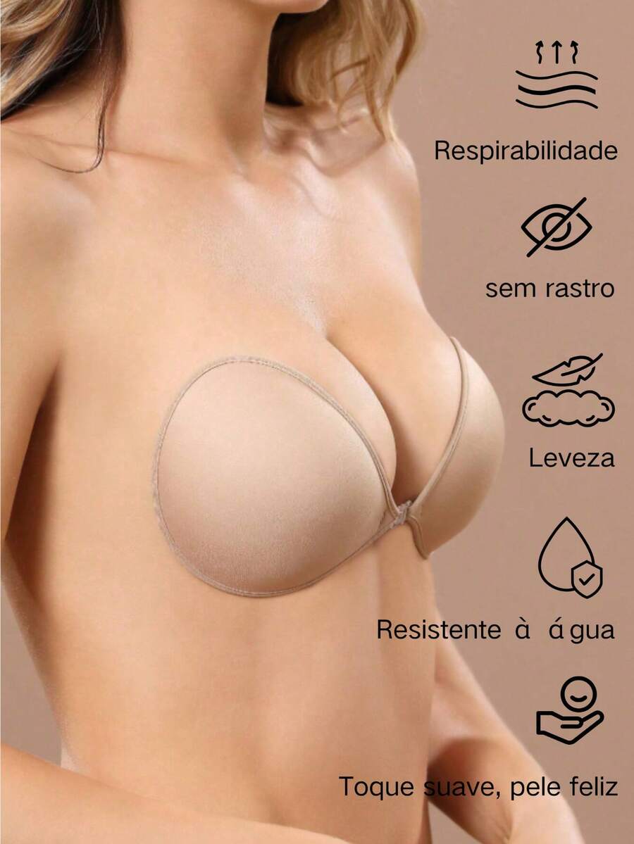 Silicone Adhesive Bra, Nipple Protectors With Push-Up Effect, Available In Apricot And Black – Ideal For Formal Dresses, Dates, Weddings, Travel, Holidays, Festivals, Brides, Spring, Strapless Lingerie, Invisible Backless Bra, Lingerie Accessories - Màu be - Xem 1