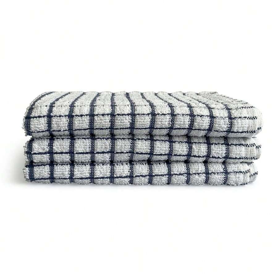 Terry Check Tea Towels - 100% Cotton - Blue - View 1