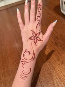 1pc Fashionable Washable Henna Temporary Tattoo, Waterproof Sweatproof Floral Vine Vintage Design Fake Tattoo Sticker - 紅色 - 查看 3