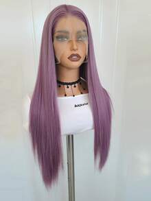 Blandad Lila Rakt Hår Syntetisk Peruk Silke Naturlig Rakt Limfri Spetsfront Peruk För Kvinnor Cosplay Makeup Användning - Multifärgad - Visa 6