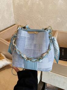Nouveau sac seau de mode de niche, style décontracté polyvalent rétro classique de haute qualité. Sac à bandoulière large pour femmes, convient pour le travail, les sorties, les courses, l'usage quotidien - Bleu azur - Voir 9