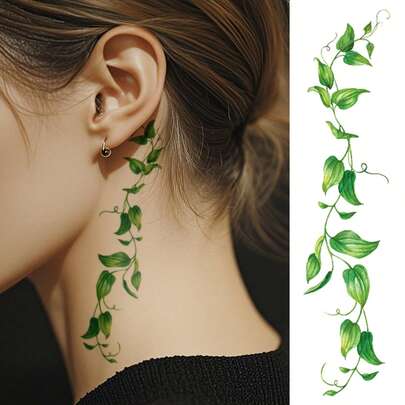 1 Tờ Hình Xăm Tạm Thời Nghệ Thuật cho Nữ, Họa Tiết Lá Xanh. Hình xăm giả không thấm nước, giữ được 2-5 ngày, có thể dán lên tay, cánh tay, cổ, vai, ngực, eo và chân. Và cũng có thể dùng như vòng tay. Hoàn hảo cho các lễ hội, tiệc tùng, quà tặng, đám cưới, kỳ nghỉ và nhiều dịp khác, trang trí cơ thể hoàn hảo.