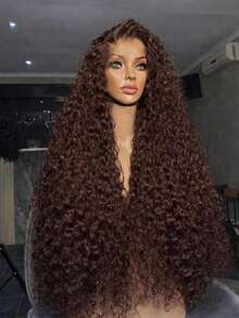 36 Inch Chocolate Brown 13x4 Deep Curly Lace Front Wigs Human Hair Pre Plucked 13x4 Frontal Wigs Human Hair Wet And Wavy HD Lace Jerry Curly Wig Human Hair Wigs For Women - S4 - 查看 1
