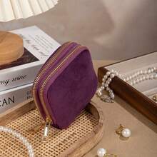 1 pieza Estuche de viaje para joyas de 2 capas - Organizador vintage con 11 bolsillos, bolsa pequeña para joyas de mujer con collares, aretes y anillos, con cremallera de metal suave - Multicolor - Ver 6