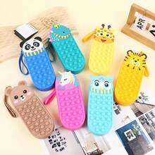 1pc Multi-Functional Stress Relief Silicone Bubble Pen Bag, Creative Cute Cartoon Animal Squeeze Toy Pencil Case - Multicolor - View 4
