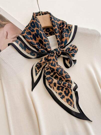 1 pieza Clásico Retro Pañuelo de seda con estampado de leopardo y diamantes, pañuelo decorativo versátil, ideal para citas, baile callejero, fiestas, como pañuelo de cabeza o para la cintura