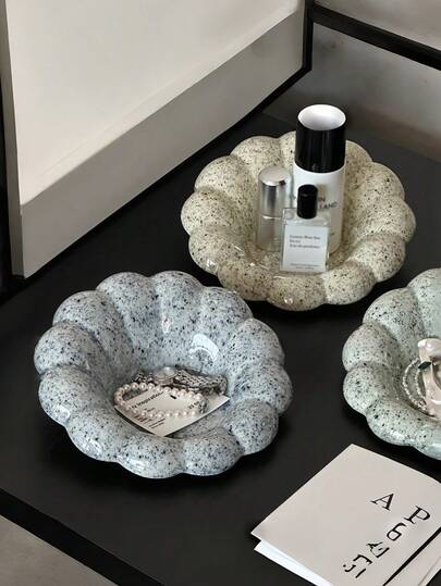 1 chiếc khay đựng trang sức bằng gốm sứ họa tiết vân đá cẩm thạch cánh hoa mây sang trọng, đồ trang trí nhà cửa phong cách Ins, khay đựng chìa khóa lối vào sáng tạo, thích hợp cho phòng ngủ, phòng khách, lối vào.