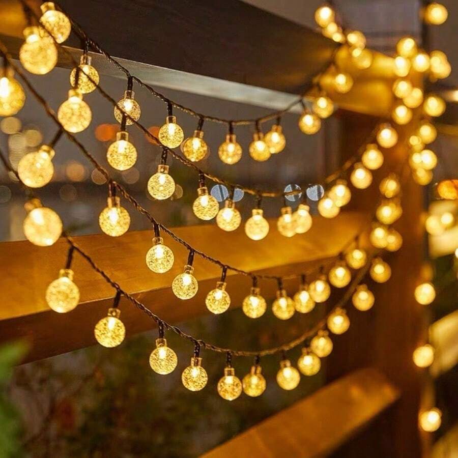 Summer 2026 Outdoor Led String Lights, Solar Outdoor Lights, Suspended Crystal Ball Lights, 25/110/210 Led, 8 Lighting Modes, Solar Fairy Tale String Lights, Suitable For Garden, Courtyard, Porch, Wedding Party - 太陽能氣泡球 - 查看 1
