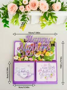 1/3/4件套母亲节鲜花礼盒 - 内含逼真的仿真玫瑰花束、3D立体母亲节贺卡、牛皮纸花包装袋和丝带。3D立体花束礼盒，紫色花束礼盒；花瓣柔软，枝条内置铁丝，可自由造型。 - 彩色 - 查看 12