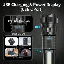 3/2/1 Pack Rechargeable Flashlight, High-Lumen Super Bright Flashlight, 6-Mode Zoomable Flashlight, COB Side Light, Powerful Handheld LED Flashlight, Suitable For Emergencies, Camping, Fishing, Hiking, Made Of ABS Material, High-Brightness Outdoor Light,No Laser Function - Black - 1 Piece - View 6