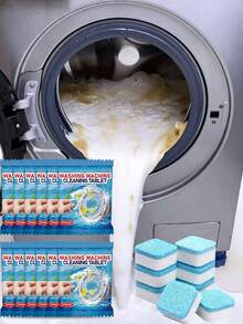12pcs Washing Machine Cleaning Tablets, Washing Machine Cleaner, Drum Washer Cleaner, Washing Machine Effervescent Tablets For Deep Cleaning Drum And Pulsator Washers, Removing Limescale Residue And Odor, Long-Lasting Freshness, Lemon Scented Descaler And Deodorizer - Multicolor - View 3