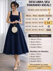 Women's Midi Dress With Square Neckline And Defined Waist - 綠色 - 查看 4