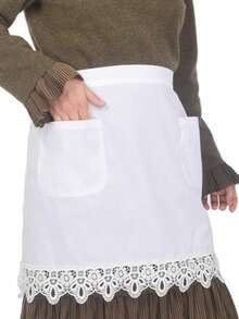 1pc Vintage Lace Waist Apron With 2 Pockets, Suitable For Kitchen Cooking, Restaurant, Role Play, White - 100% Cotton Apron With Lace Trim Hem - View 7