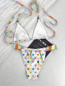 Bộ bikini hai mảnh buộc dây màu trơn kiểu retro ngọt ngào dành cho nữ, đồ bơi gợi cảm ôm sát, thanh lịch, thích hợp cho kỳ nghỉ hè, tiệc tùng, đi biển. - Nhiều màu - Xem 5
