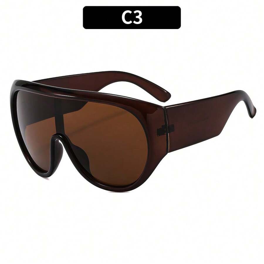 1 Pcs/Set, New Large-Frame Sports Protective Sunglasses,  Men's And Women's Personalized Sunglasses. - 茶色鏡框搭配深茶色鏡片 - 查看 1
