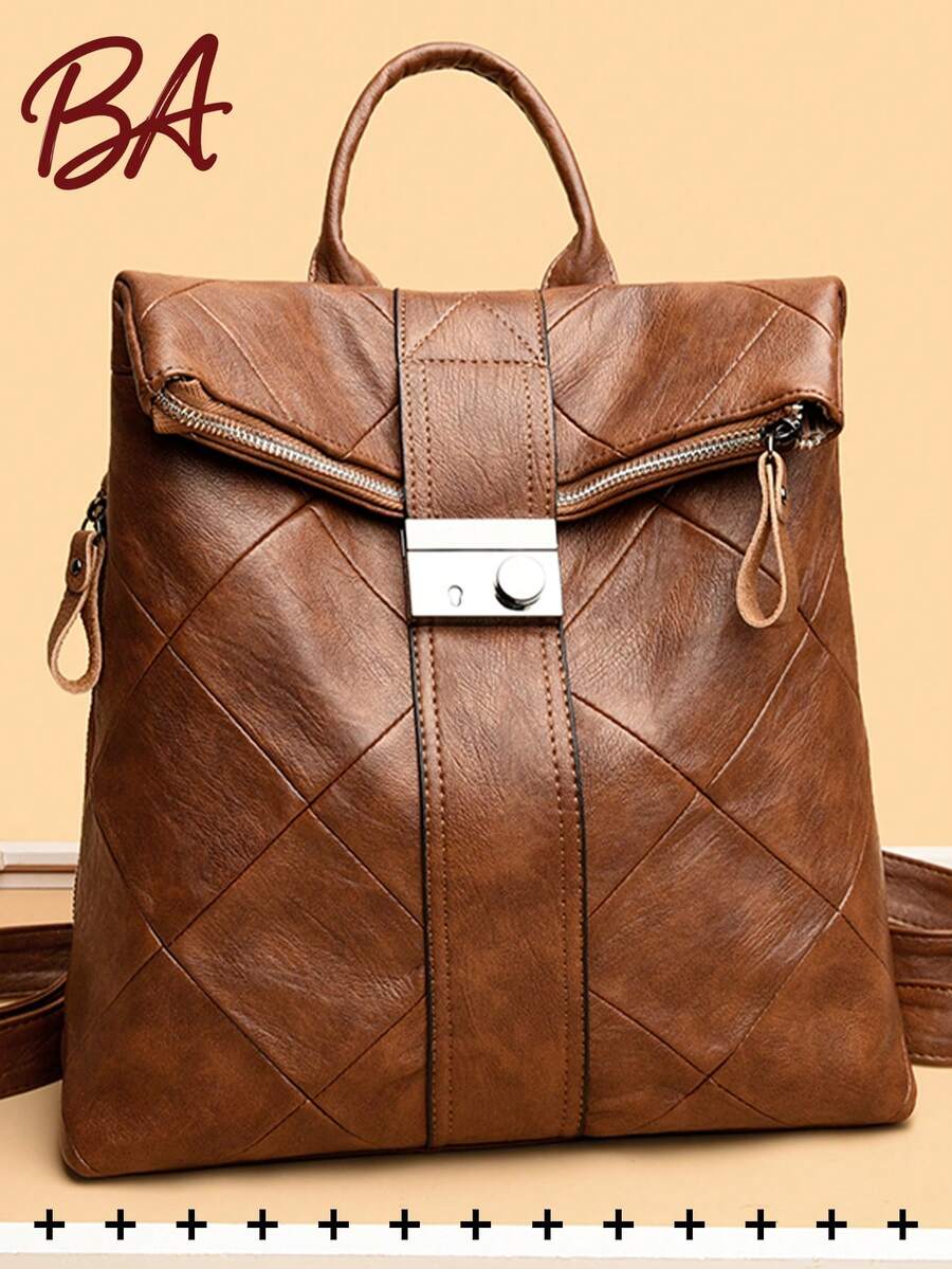 Anti-Theft Quilted Retro Pu Soft Leather Backpack For Women; Multi-Functional Stylish Day Bag; Multi-Pocket Lightweight Travel Bag; Large-Capacity Minimalist School Bag; Convenient Book Bag, Suitable For Students, Nurses, Teachers, Business People, Travel, Business Trips, Daily Commutes, Shopping, Office, Dates, Hiking, Training, Work, Birthday Gifts, Holiday Gifts