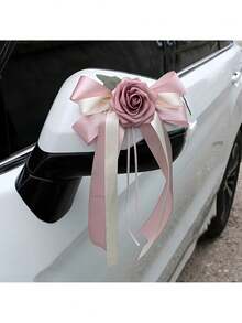 1pc White Butterfly Decor For Wedding Car Rearview Mirror, Backrest, Door Handle, Rearview Mirror, Faux Flower Bouquet, Ribbon, Wedding Wrist Corsage, Indoor Home Decor - Multicolor - View 6