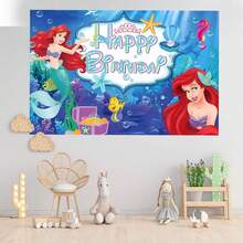 1 pieza Fondo de fotografía de cumpleaños de sirena feliz, mundo submarino de cuento de hadas, océano azul piedra, peces pequeños, coral, algas marinas, decoración de fiesta de recién nacido, tamaño: 82.7*5.1/59.1*39.4/39.4*29.5 pulgadas - BJB - Ver 2