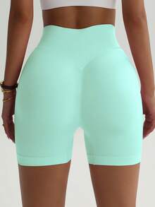 Women's Solid Color Casual Versatile Daily Wear & Sports Shorts - Mint Blue - View 5