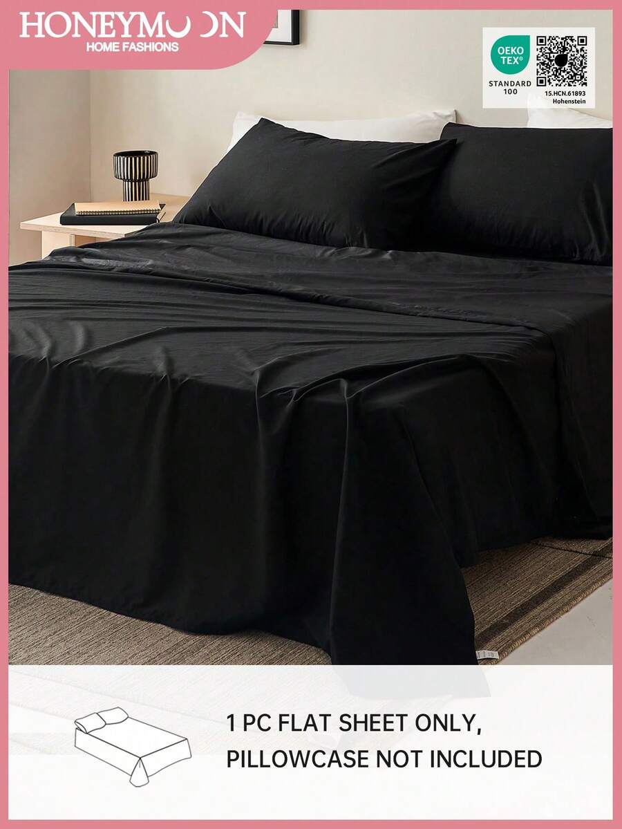 1 bộ ga trải giường sợi siêu mịn 80gsm, mềm mại, không gây dị ứng, thoáng khí, có thể giặt máy, chống nhăn, không phai màu, màu trơn, chất liệu polyester, dệt bền chắc, dùng cho gia đình/trường học, màu đen - màu đen - Xem 1