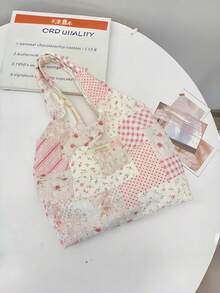 1pc Women's Floral Patchwork Tote Bag, Suitable For Spring And Summer, Large Capacity Canvas Bag Suitable For Students, Shoulder Handbag For School Use - Multicolor - View 2