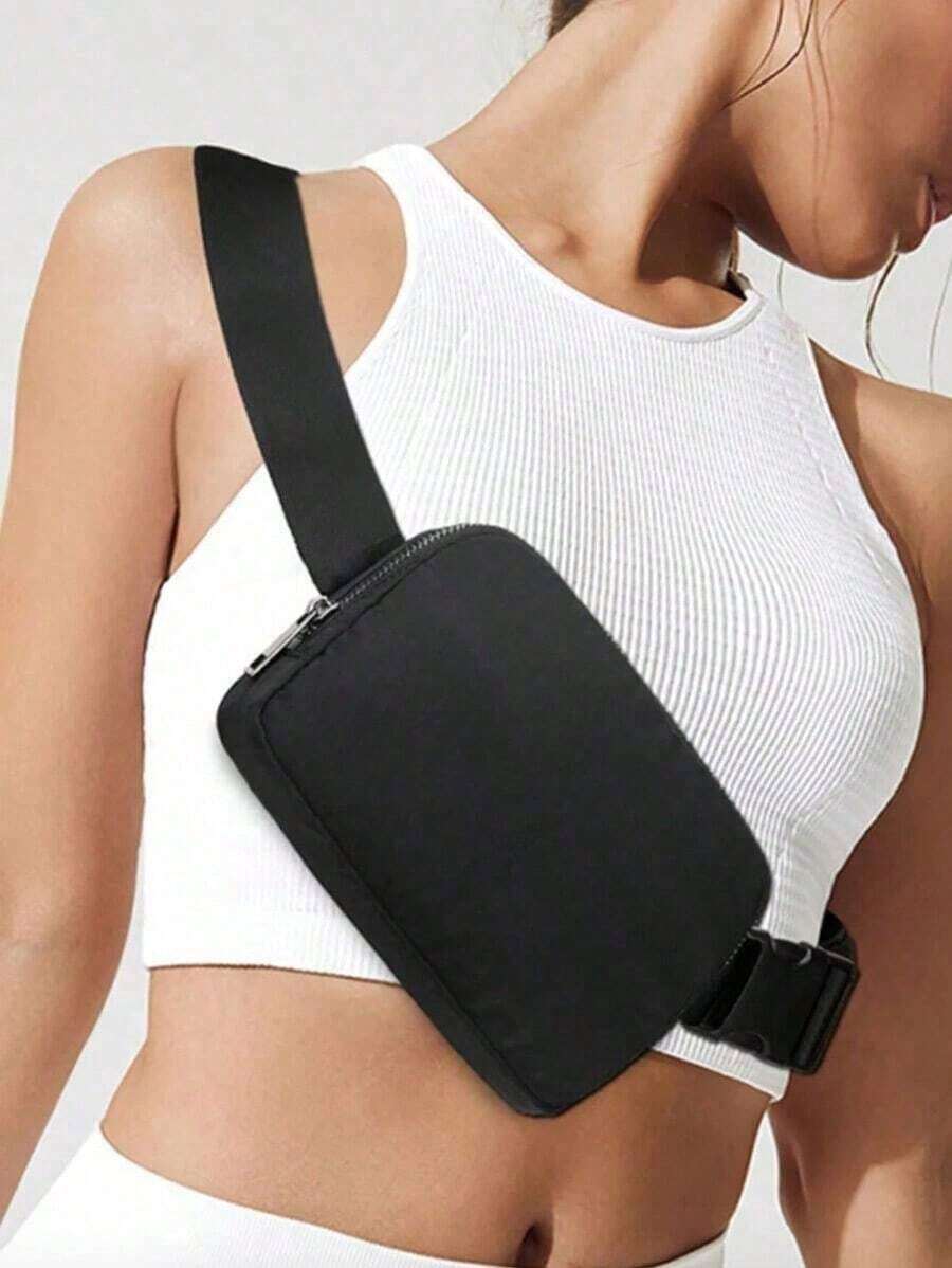 Fashion Casual Chest Waist Bag, Minimal INS Style Sling Crossbody Bag, Lightweight Outdoor Sports Running Fanny Pack, Portable Leisure Shoulder Belt Bag Women Daily Travel - 黑色 - 查看 1