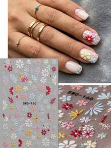2片彩色5D立体雏菊美甲贴纸 - 甜美花卉美甲贴花 - 适合春夏、婚礼、日常DIY美甲装饰 - 彩色 - 查看 6