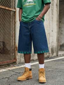 LIYS Spring/Summer Blue Striped Loose Wide-Leg Jeans, Fashionable Business Casual 7/8 Length Denim Shorts - Blue - View 1