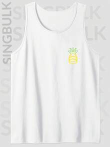 Men'S Cotton Comfy Sleeveless With Beach Palm Trees Print, Casual Round Tank Tops For Summer, Graphic Tee Men'S Outdoor Clothes, Men'S Clothing - 白色 - 查看 5