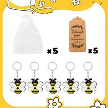 15/30 pièces Faveurs de fête thème abeille avec couronne, mignon, pot de miel, nid d'abeille et porte-clés tournesol, 10 pièces étiquettes et 10 pièces sacs cadeaux, cadeaux pour anniversaire, fête des mères, remise des diplômes, faveurs de mariage, pendaison de crémaillère, fournitures pour baby shower et shower de mariage - Thème des abeilles - Voir 16