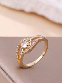 1 chiếc nhẫn Cubic Zirconia tối giản, thanh lịch, mạ vàng/bạc, thích hợp làm trang sức cho nữ, đeo hàng ngày, dự tiệc, quà tặng Eid Al-Adha, quà Eid Al-Fitr. - nhẫn - Xem 2