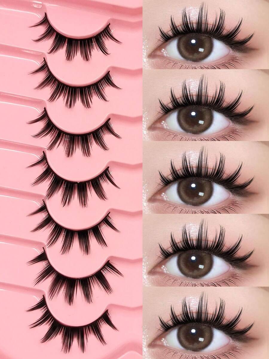 Asiteo 7 Pairs Anime False Eyelashes, Soft And Comfortable Faux Mink Lashes, Reusable, Suitable For Beginners And Makeup Artists, Beauty Blogger Makeup Lashes, Perfect For Daily Cartoon Eye Makeup, Cartoon Lashes, Cosplay, Party, Beach - Spiky Manga Lashes - View 1
