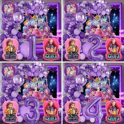 Conjunto autorizado de decoración de arco y guirnalda de globos con temática de chica cool de dibujos animados para fiesta de cumpleaños, decoración de globos para fiesta de cumpleaños de grupo musical de chicas brujas del festival de música K-Pop, adecuado para decoración de pared de fiesta de cumpleaños de adultos, regalos, suministros y juguetes de fiesta de baby shower