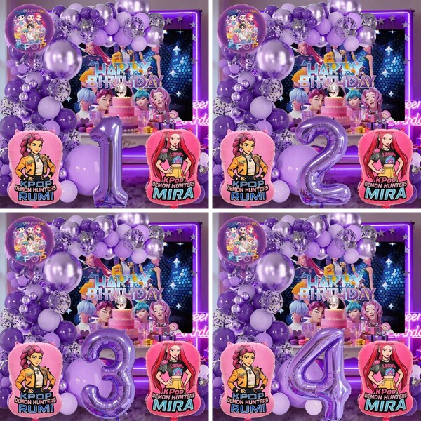 Conjunto autorizado de decoración de arco y guirnalda de globos con temática de chica cool de dibujos animados para fiesta de cumpleaños, decoración de globos para fiesta de cumpleaños de grupo musical de chicas brujas del festival de música K-Pop, adecuado para decoración de pared de fiesta de cumpleaños de adultos, regalos, suministros y juguetes de fiesta de baby shower